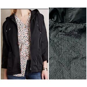 Anthropologie Hei Hei Black Jacket Embroidered Hood Geometric Oversize XS/S #182